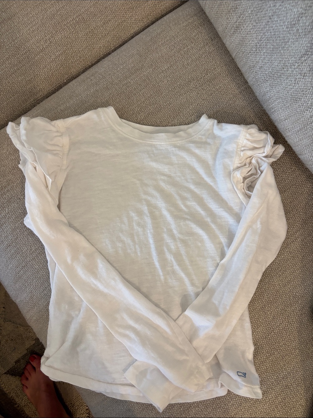 Vineyard Vines Girls' White Long-Sleeve Top with Ruffle Shoulders